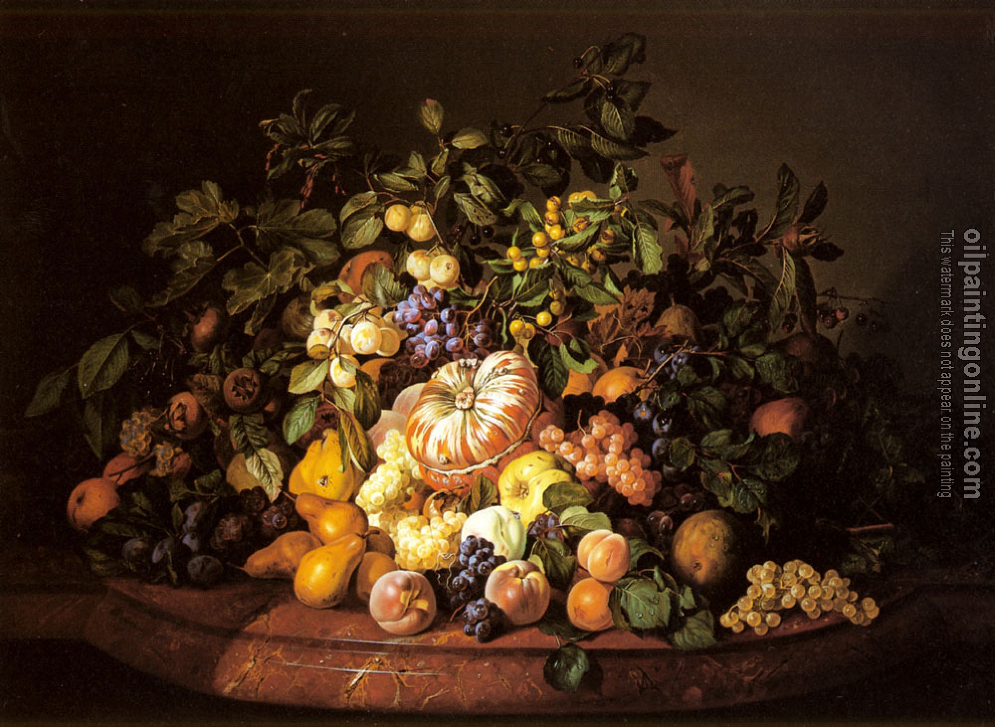 Zinnogger, Leopold - A Still Life of Fruit on a Marble Ledge